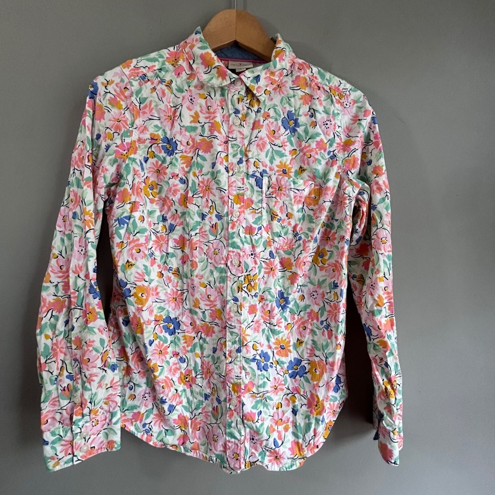 St Johns Bay Women's M Floral Cotton Button Down Shirt Multi Color Long Sleeve